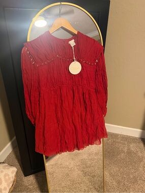 Chloe Crimson Red Ruffled Long-Sleeve Blouse